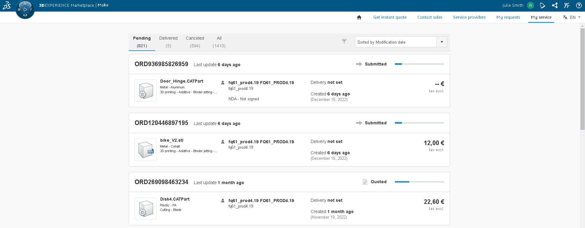 Manage your order - 3DEXPERIENCE Make