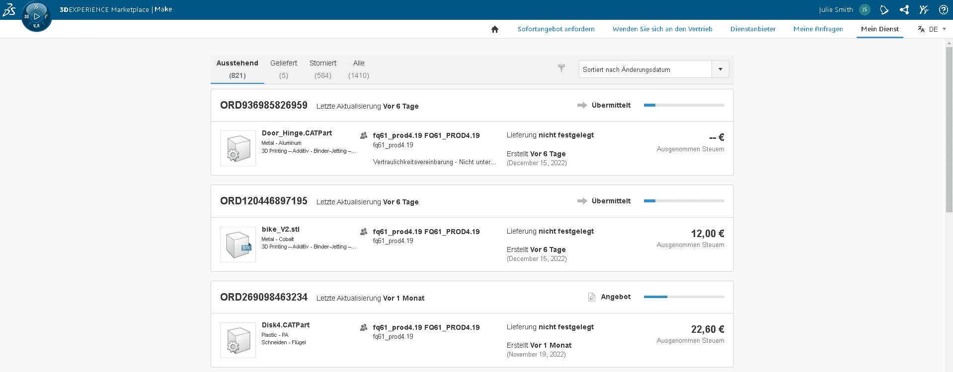 Verwalten Sie Ihre Anfrage - 3DEXPERIENCE Make