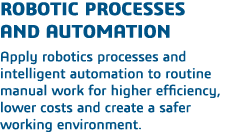 Robotic Processes        and Automation  Apply robotics processes and intelligent automation to routine manual work f   