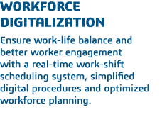 workforce      digitalization Ensure work-life balance and  better worker engagement     with a real-time work-shift    